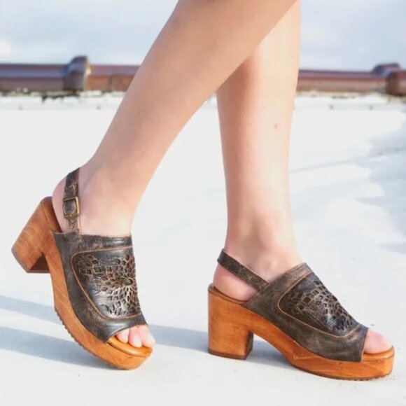 BED|STU Women's Leather Jinkie Heels Black Lux Size 8.5 Boho Cutout Detail NIB - Picture 1 of 16